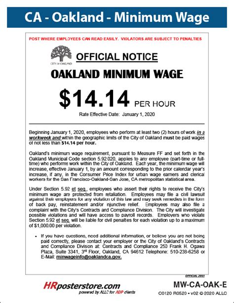 oakland minimum wage 2023 poster.